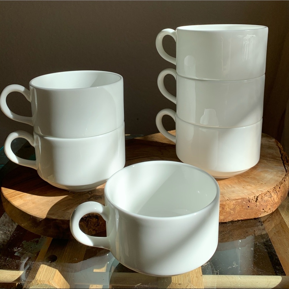 Set of 6 White Bone China Latte Coffee Cups